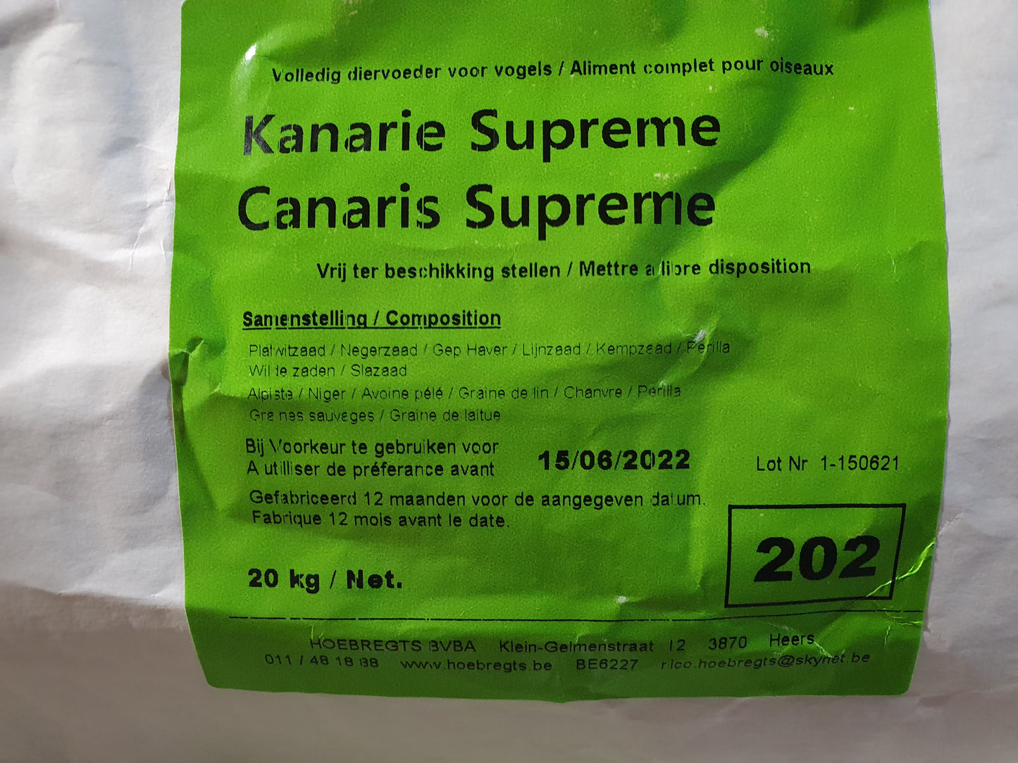 Kanarie Suprème 20kg - met witte perilla