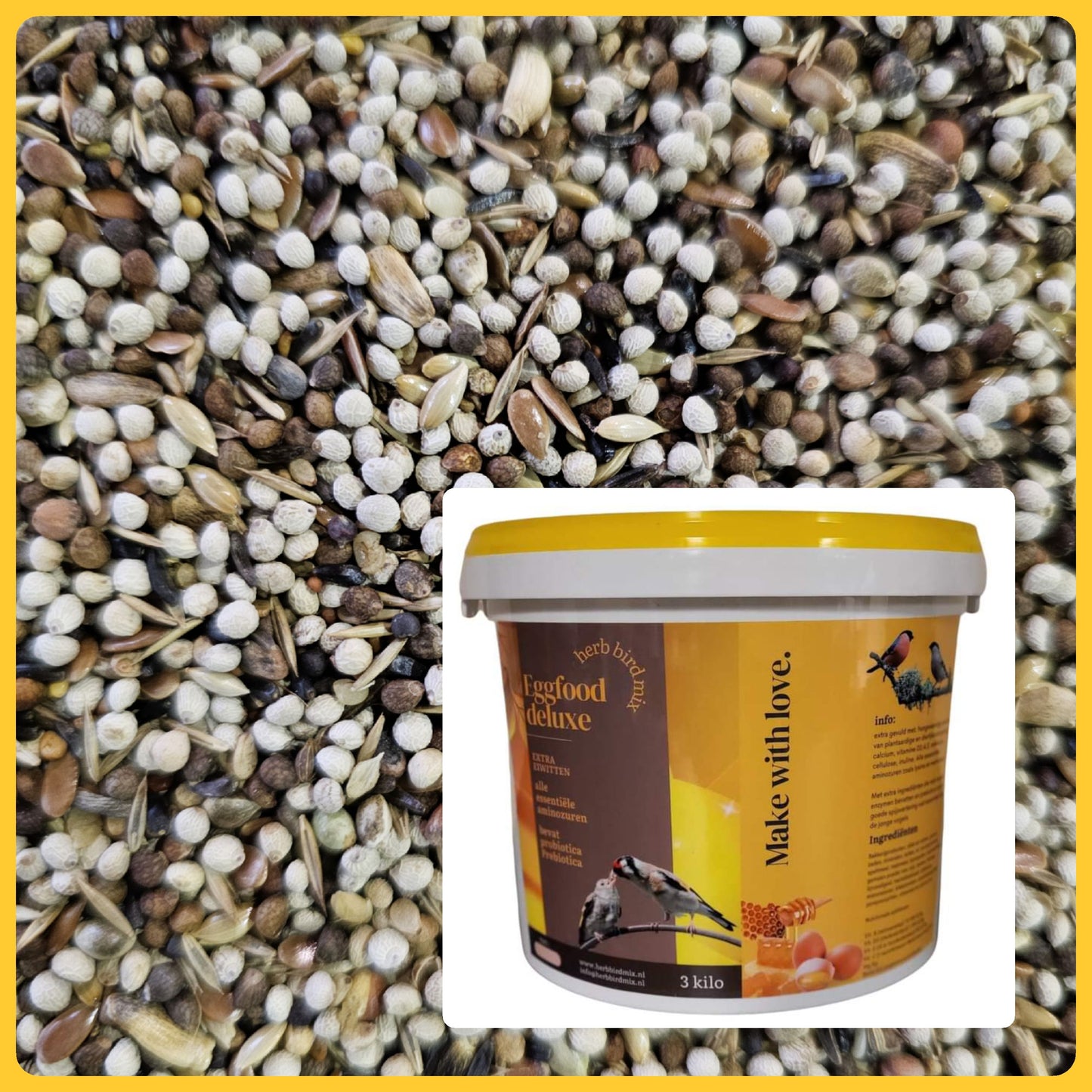 Putter mix delux 3kg + eggfood deluxe 3kg ( paardenbloem, biergist, zijderupsen ... )