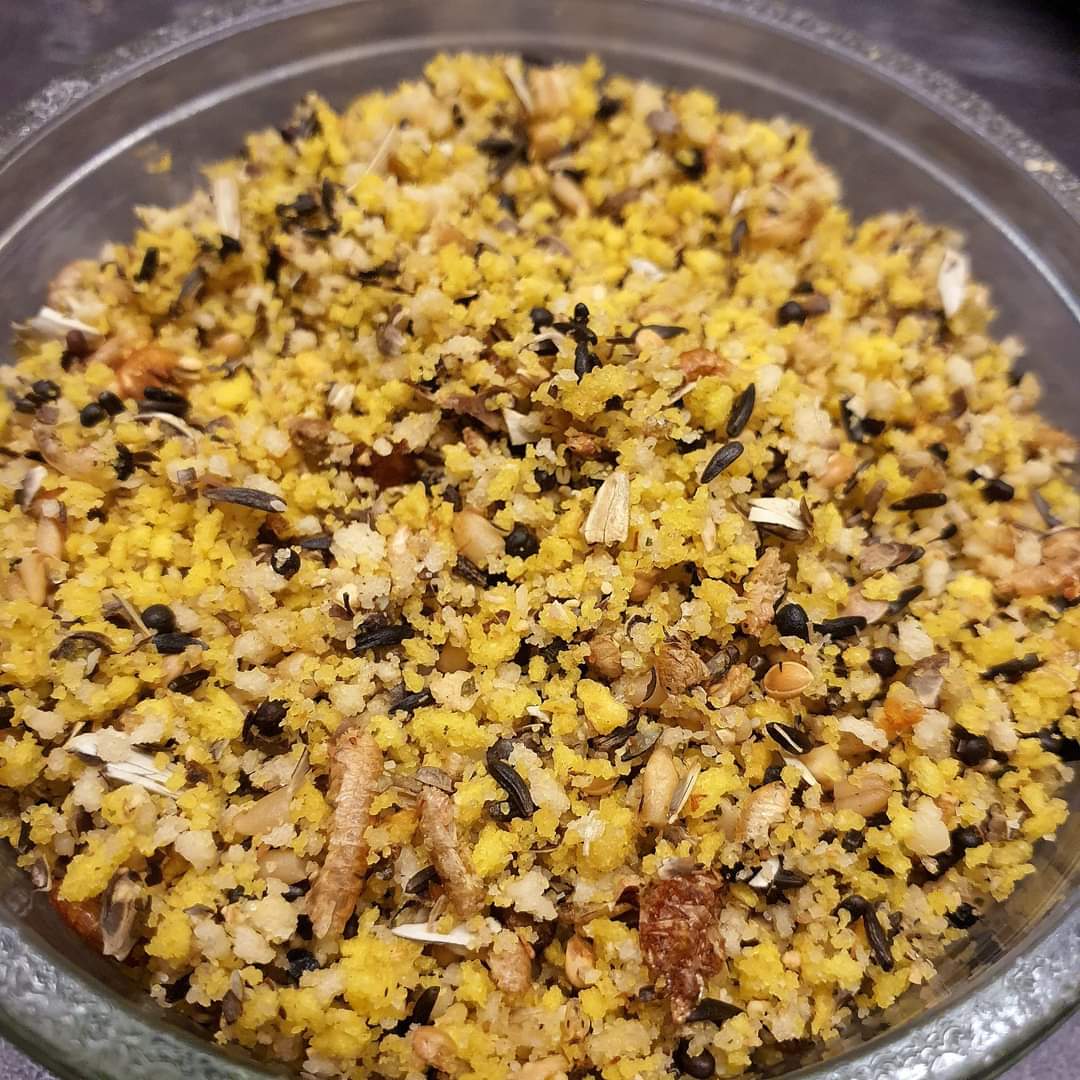 Eggfood Deluxe 1kg ( zelf ingepakt ) 21% Eiwitten ( + Paardenbloem, Biergist, Zijderupsen ... )