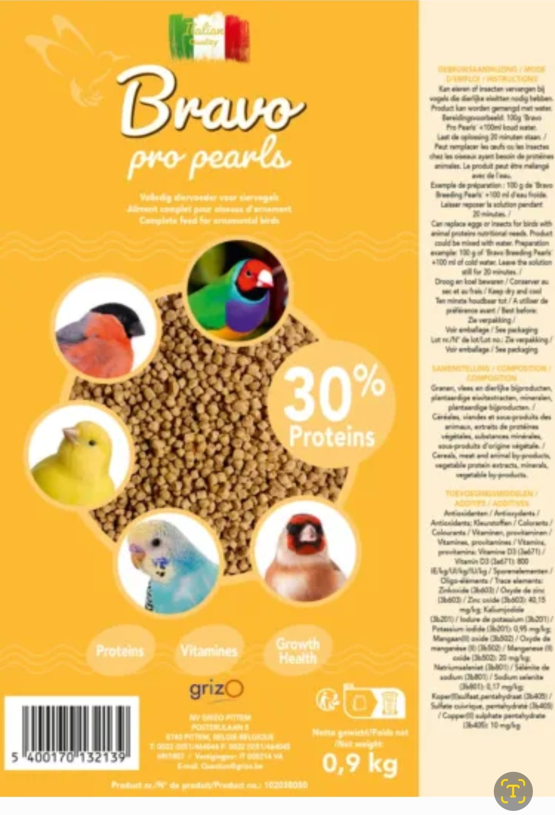 Bravo pearls pro 30% proteïne 900 gram
