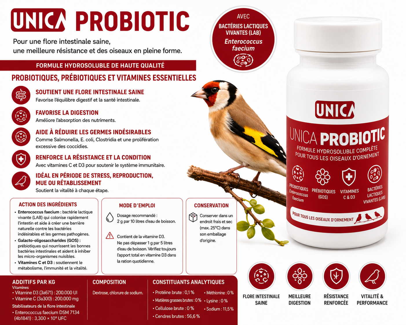 Probiotic Vit C + D3 - 50 Gram ( wateroplosbaar 2g/10L water ) Unica