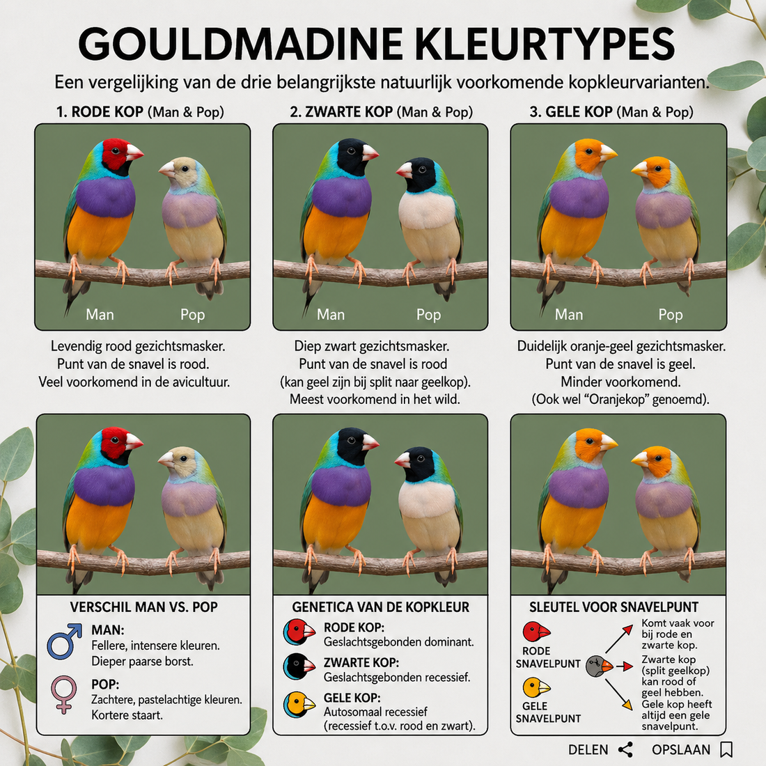 Gouldamadines verschillende kleur types