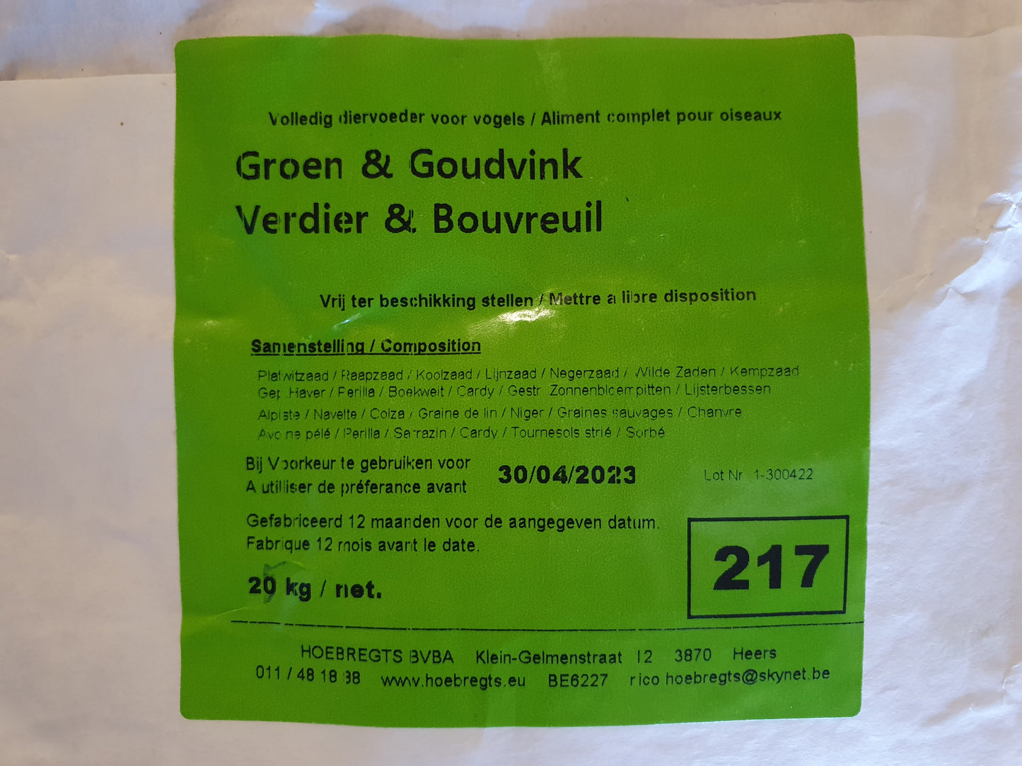 Groen & goudvinken 20kg - hobbyfarm hoebregts