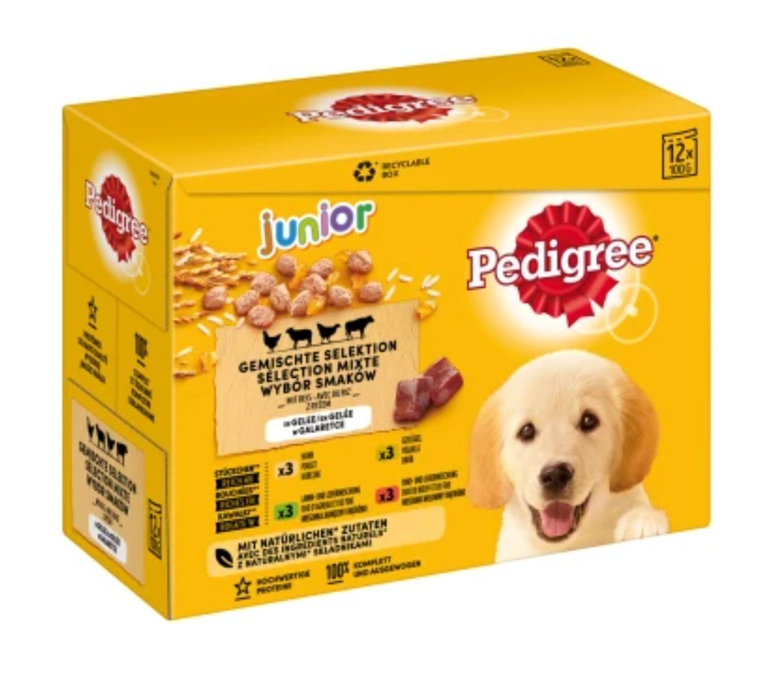 Pedigree Multipack maaltijdzakjes Junior gemengde selectie in gelei 12 x 100 gram