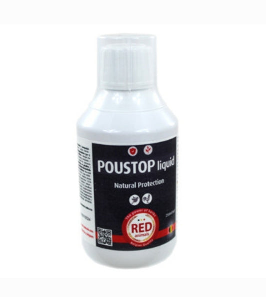 Poustop Liquid 250ml, behandeling tegen uitwendige parasieten, red animals