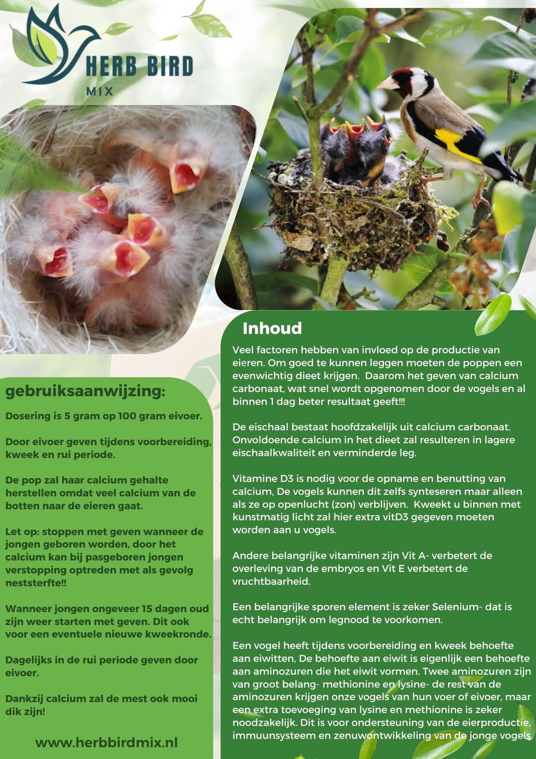 VitalGrow Max 500 Gram - Calcium Vitamines en Essentiële aminozuren  - Herb Bird Mix